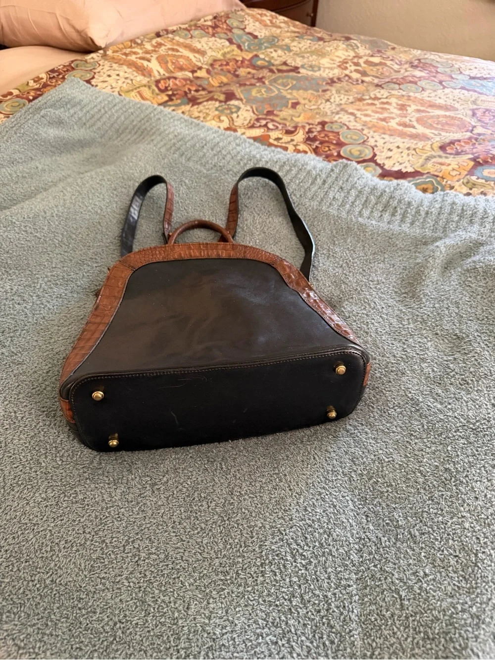 Brahmin Leather Backpack Black Brown Croc Embossed Vintage + Dust Bag